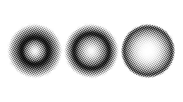 Halftone spheres set. Semitone dotted globes. Comic texture circles. Round gradient collection