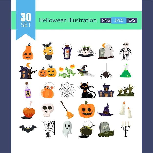 Halloween Clipart Illustrations and Design Elements Set