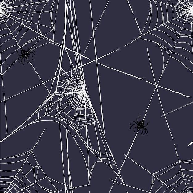 Halloween spiderweb seamless pattern Ornament of cobweb spiders Vector illustration in retro sketch style Abstract design for spooky scary horror decor