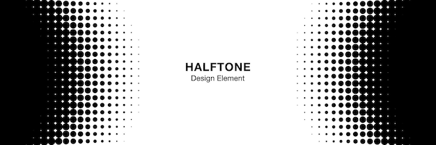 Halvtons cirkelram horisontell bakgrund Svart cirkelformad kant med hjälp av halvtonpunkter textur Vektor