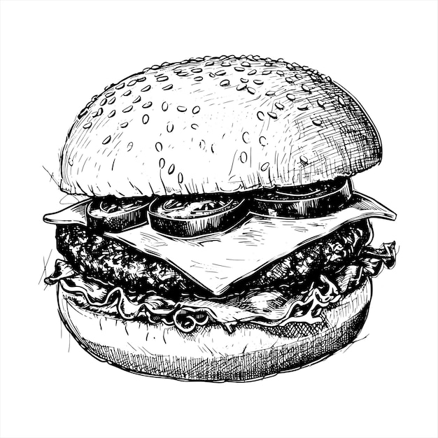 Hamburger Hand drawn engraving style vector illustration
