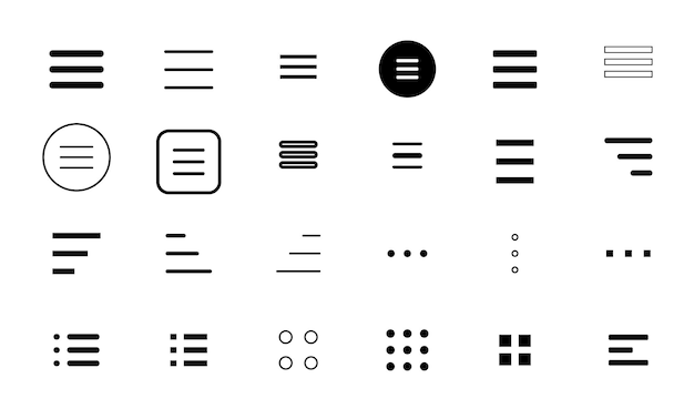 Hamburger web and mobile app menu icons drop list