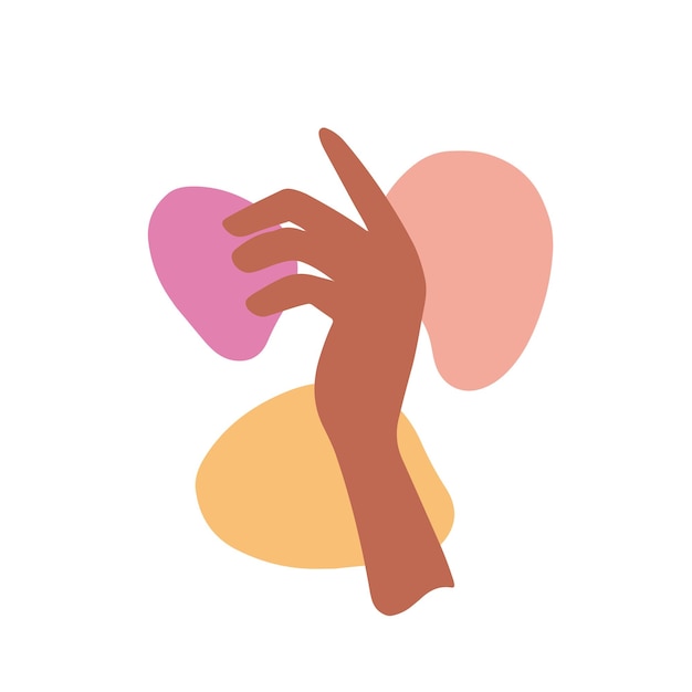 Hand cartoon illustration with muted shapes isolated. Gesture without thumb. Brown arm body part