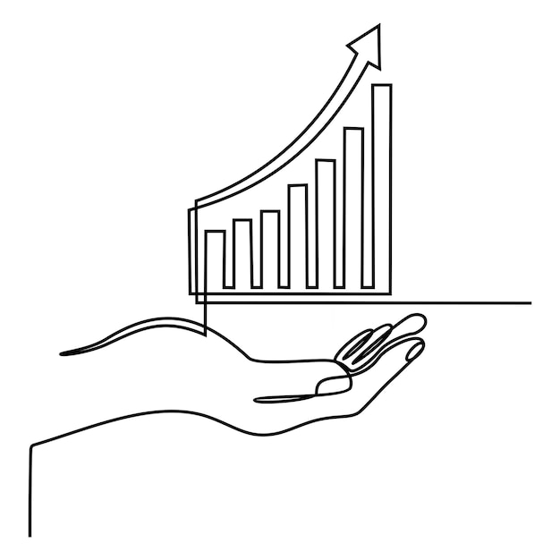 hand continuous line drawing with business concept trading chart icon illustration vector