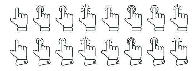 hand cursor icon in different gestures finger mouse cursor clicking cursor vector illustration
