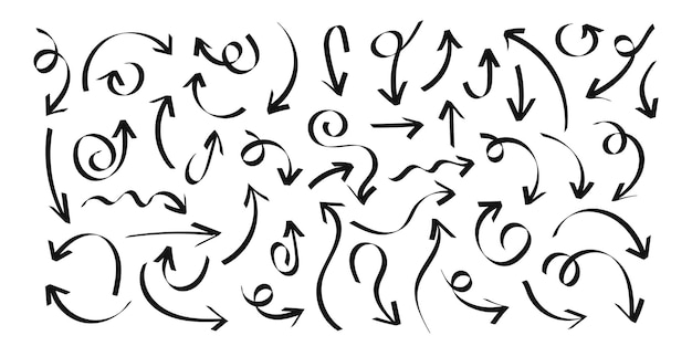Hand draw arrow set. Sign of arrow in doodle style.