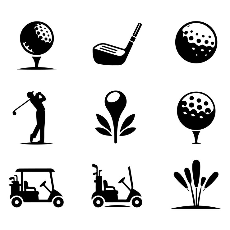 Hand draw golf swing silhouette set collection