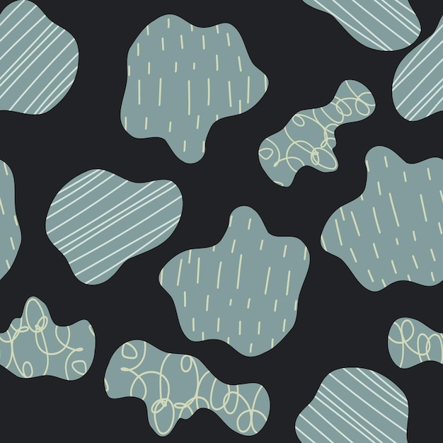 Hand drawn abstract, scribble blue seamless black pattern. Cute blue, white line doodle for paper.