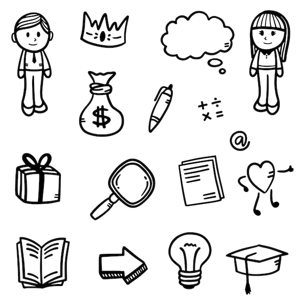 hand drawn abstract thin line doodle set of objects in vector illustration
