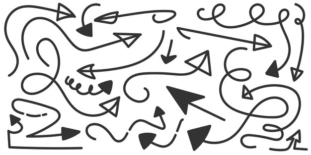 Hand Drawn Arrow Collection Arrow Icon with Sketch Doodle Style Pointers Symbol