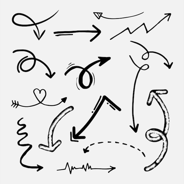 Hand drawn arrow icon set Doodle vector illustration