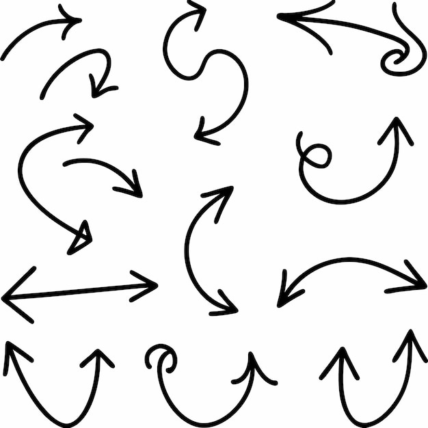 Hand drawn arrow set black on white background