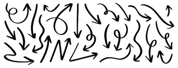 Hand drawn arrow vector icons set black doodle sketch arrow for business plan and education elements