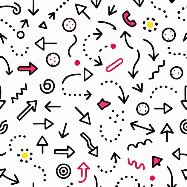 hand drawn arrows and circles seamless pattern