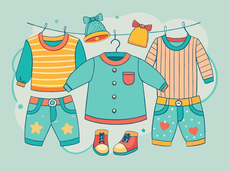 Vektör hand drawn baby clothes set