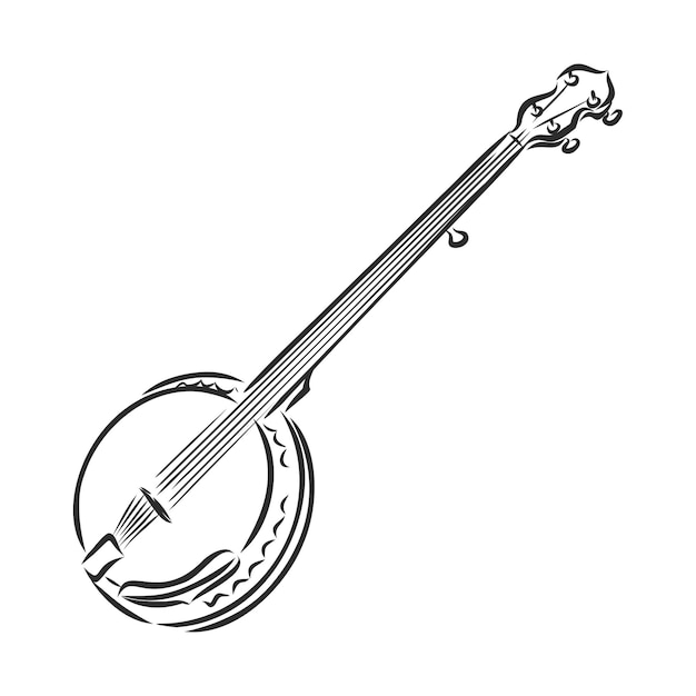 Hand drawn banjo sketch symbol vector string instrument element in trendy style