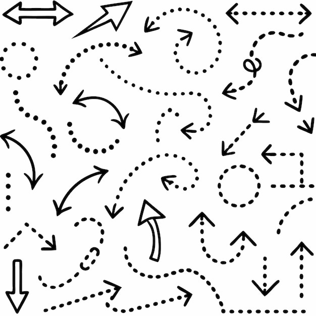 hand drawn black arrow and dotted line set on white background
