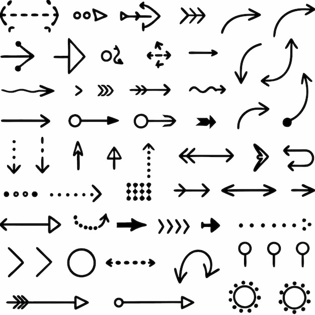 Hand drawn black arrows and circles vector set isolated on white