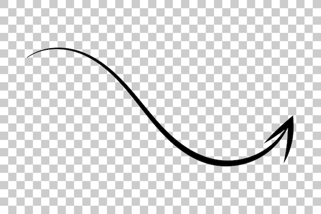hand drawn black curved arrow swirl and loop doodle arrow with transparent background