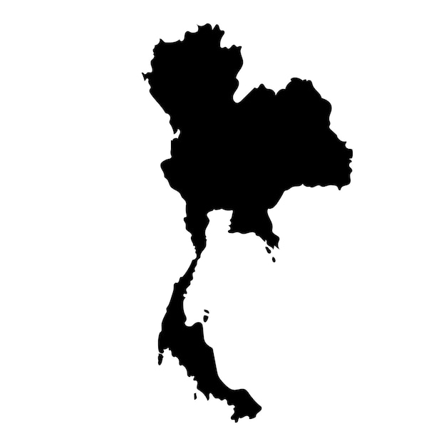 Hand drawn black map of Thailand Silhouette South East Asia geography Vector isolated on white
