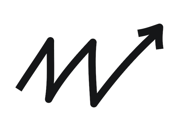 Hand drawn black zigzag arrow on white background
