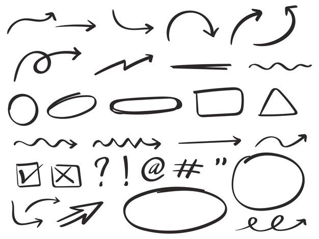 Hand drawn brush stoke bubble line doodle glitter pen line elements