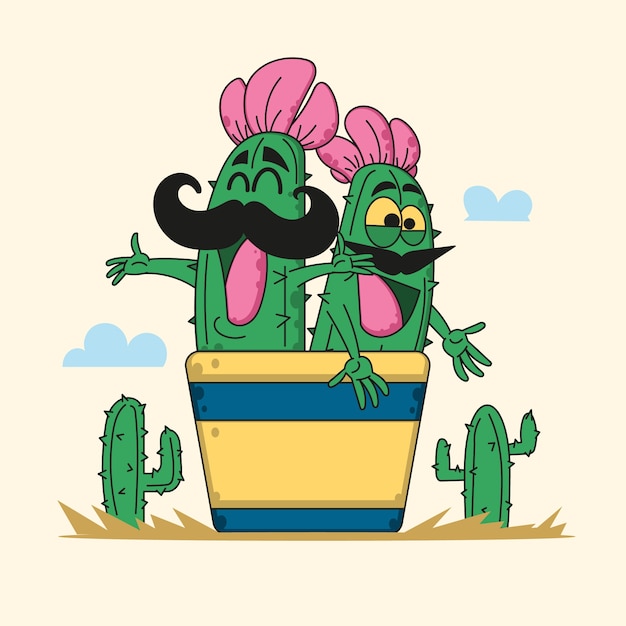 Hand drawn cactus cartoon illustration