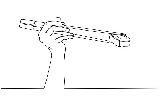 hand drawn continuous line with sushi chopsticks vector illustration