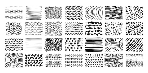 Hand drawn crosshatch line drawing set different pen scratch doodle isolated vector vector