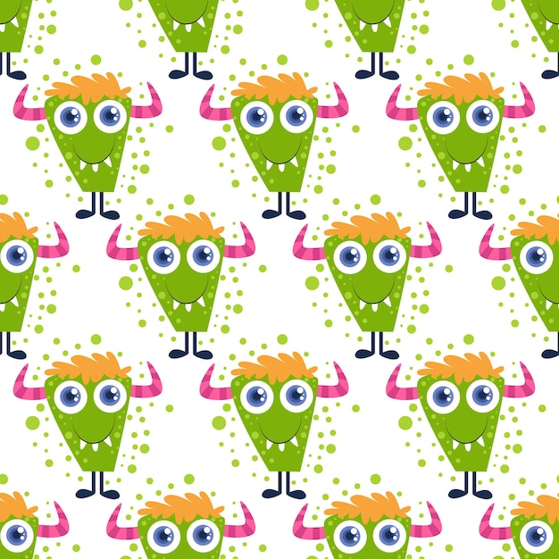 Hand drawn cute monster cartoon character seamless pattern
