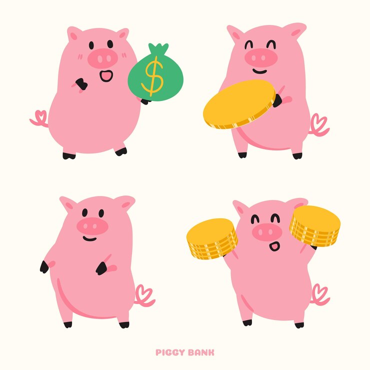 Hand drawn cute piggy bank illustration collection