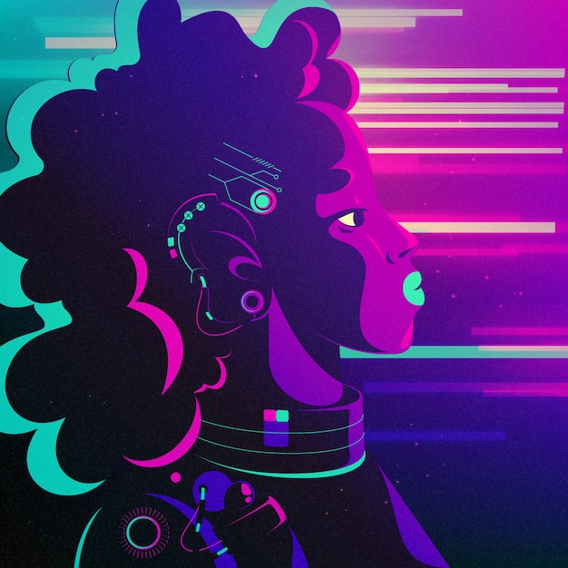 Hand drawn cyberpunk illustration