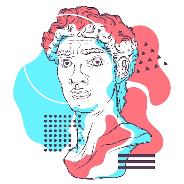 Hand drawn David bust Vector Marble statue