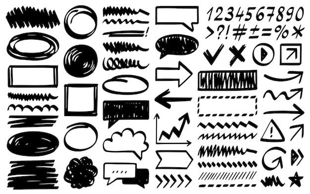 Hand drawn design elements Vector frames speech bubbles arrows and different shapes