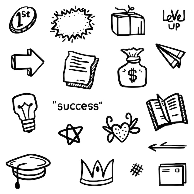 hand drawn Doodle abstract of Black Thin Line Set Include of business icon in Vector illustration