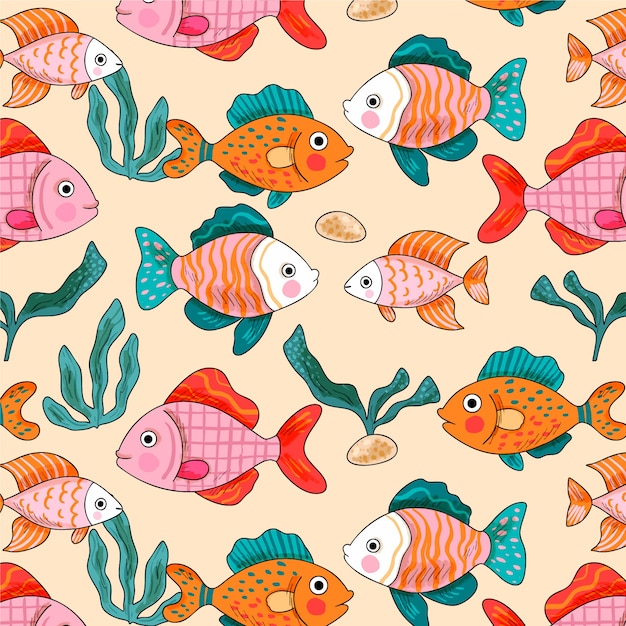 Hand drawn fish pattern design