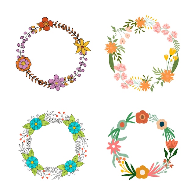 hand drawn floral design element set