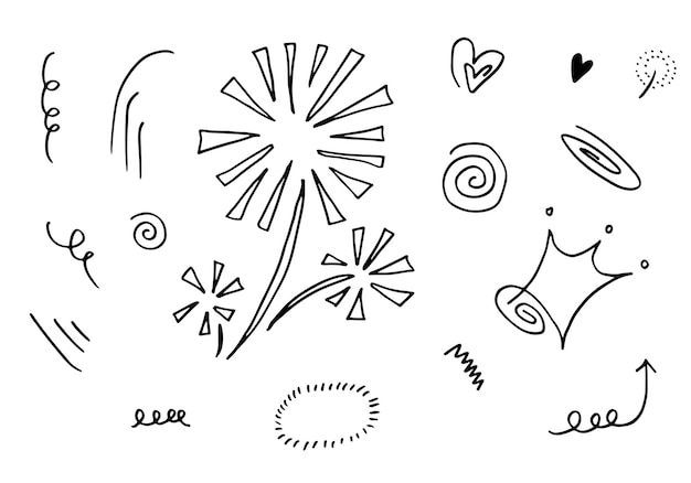 Hand drawn flower heart cloud sunburst thunderbolt for concept design