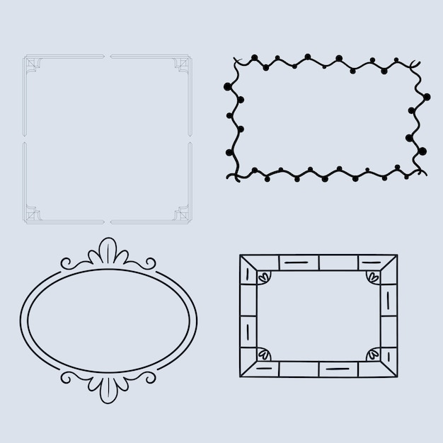Hand drawn frames Vintage doodle sketch picture frame Blank black square cadre sketches painted by