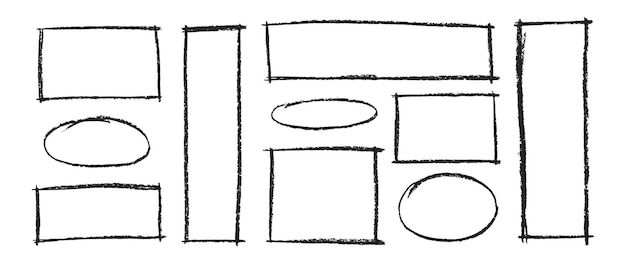 Hand drawn grunge circle oval square rectangle shapes with crayon or pastel texture