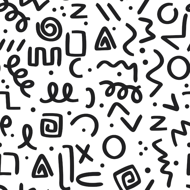 Hand drawn grunge squiggles background s seamless pattern ink squiggle and doodle abstract print