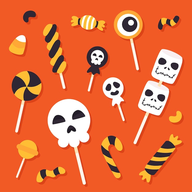 Hand drawn Halloween candy elements collection.
