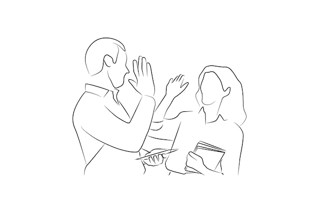 hand drawn happy team oneline continuous single line art