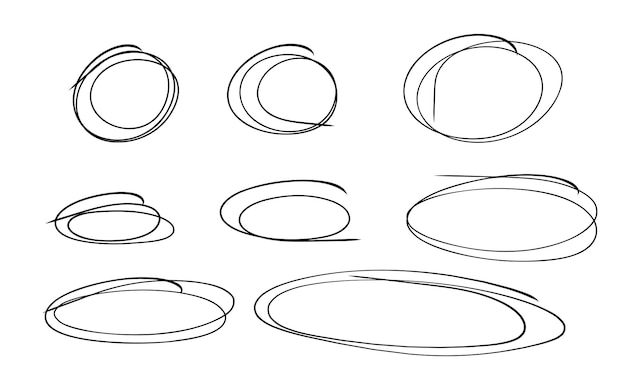 Hand drawn highlight circles frame set Doodle highlight scrawl ovals sketch Highlighting text