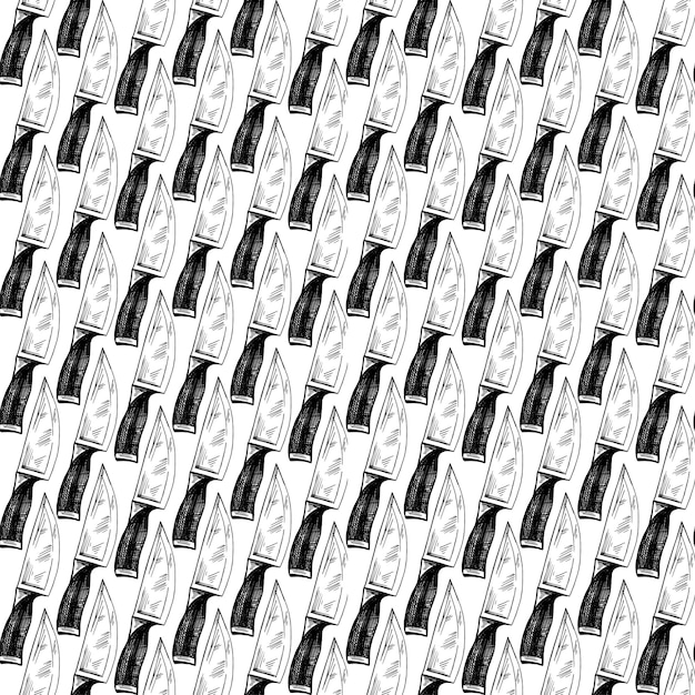 hand-drawn knifes on transparent backdrop. sketch style vector background. seamless pattern.