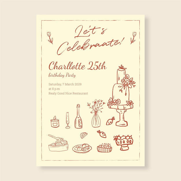 Hand Drawn Minimalist Whimsical Party Invitation Template