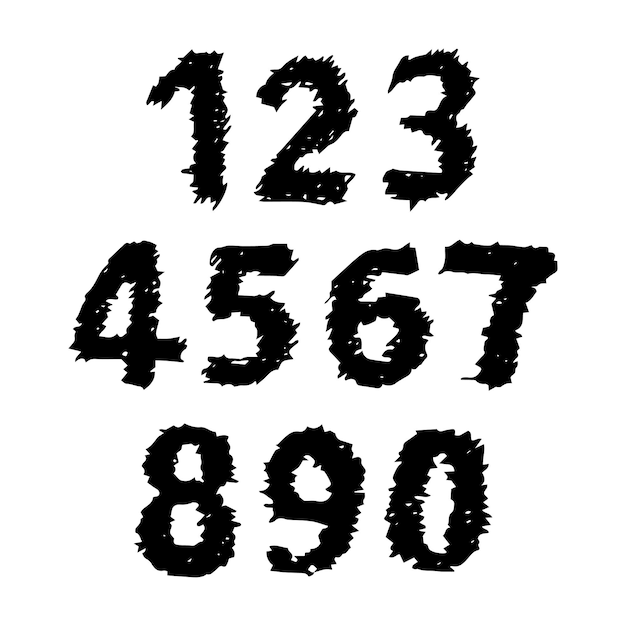 hand drawn numbers uppercase modern font and typeface black symbols on white background vector illustration