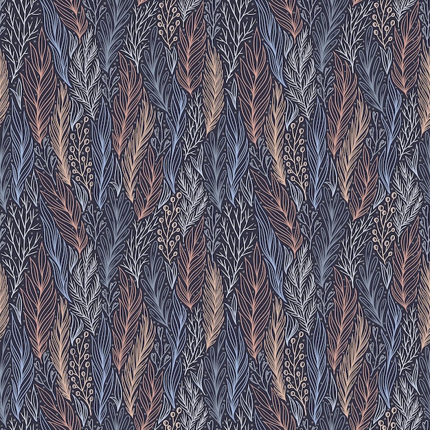 Hand drawn pattern with decorative floral ornament Stylized colorful branches