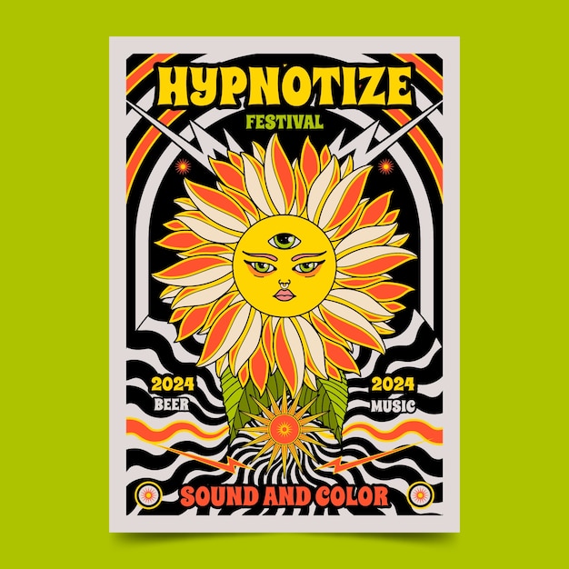 Hand drawn psychedelic poster template