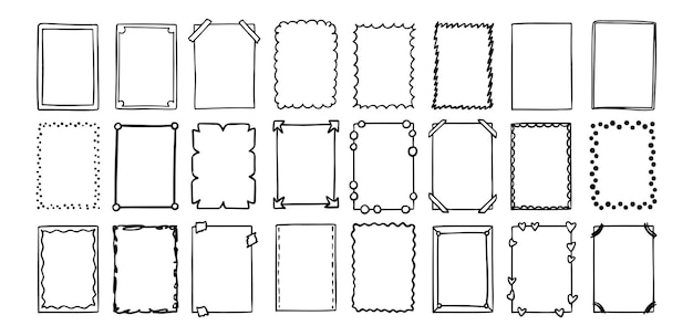 Hand drawn rectangle frame doodle vertical line style empty drawing textbox vector illustration